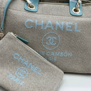 CC Deauville Tweed Bag 33x26x15.5cm Blue Sky Leather Gold Hardware 32