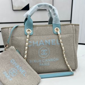 CC Deauville Tweed Bag 33x26x15.5cm Blue Sky Leather Gold Hardware 32