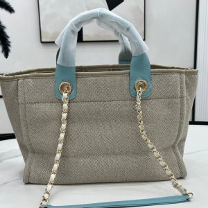 CC Deauville Tweed Bag 33x26x15.5cm Blue Sky Leather Gold Hardware 32