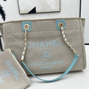 CC Deauville Tweed Bag 33x24x14.5cm Blue Sky Leather Gold Hardware 33