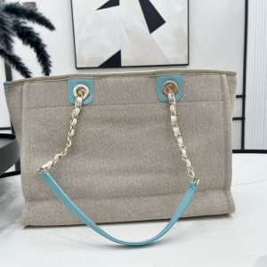 CC Deauville Tweed Bag 33x24x14.5cm Blue Sky Leather Gold Hardware 33