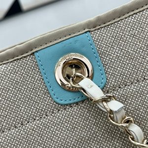 CC Deauville Tweed Bag 33x24x14.5cm Blue Sky Leather Gold Hardware 33