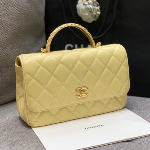SMALL FLAP BAG 24CM TOP HANDLE LIME LAMBSKIN GOLD HARDWARE
