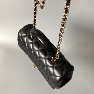 mini flap bag top handle 20cm black lambskin gold hardware