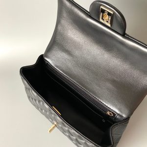 mini flap bag top handle 20cm black lambskin gold hardware
