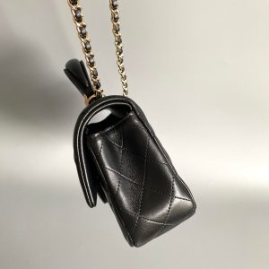 mini flap bag top handle 20cm black lambskin gold hardware