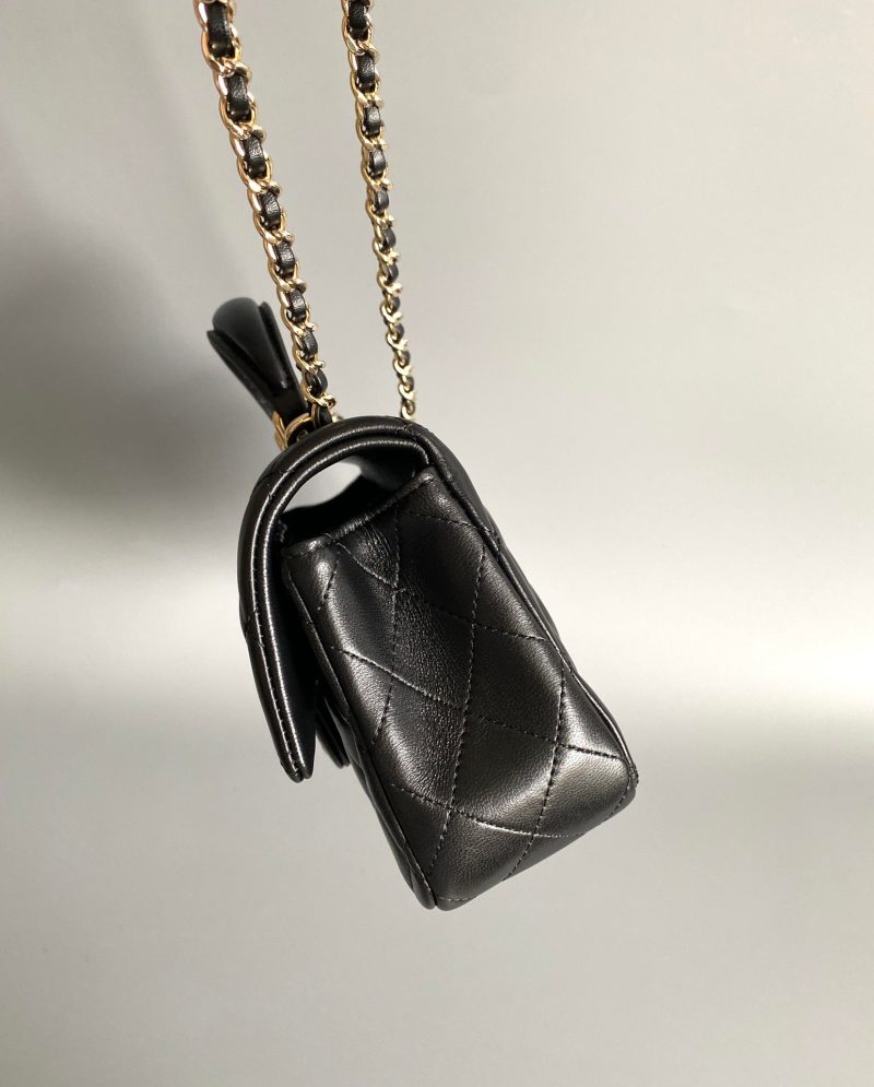 mini flap bag top handle 20cm black lambskin gold hardware