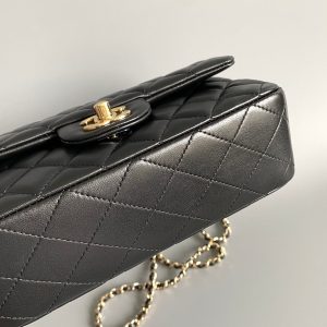mini flap bag top handle 20cm black lambskin gold hardware