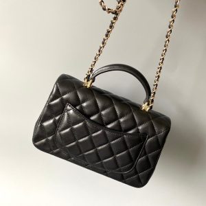 mini flap bag top handle 20cm black lambskin gold hardware