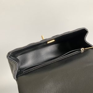 mini flap bag top handle 20cm black lambskin gold hardware
