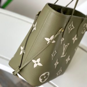 NEVERFULL MM 32 KHAKI CREAM MONOGRAM EMPREINTE LEATHER