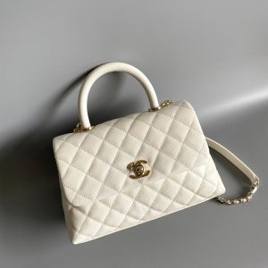 coco handle flap bag 23cm white quilted caviar light gold hardware
