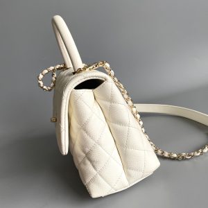 coco handle flap bag 23cm white quilted caviar light gold hardware