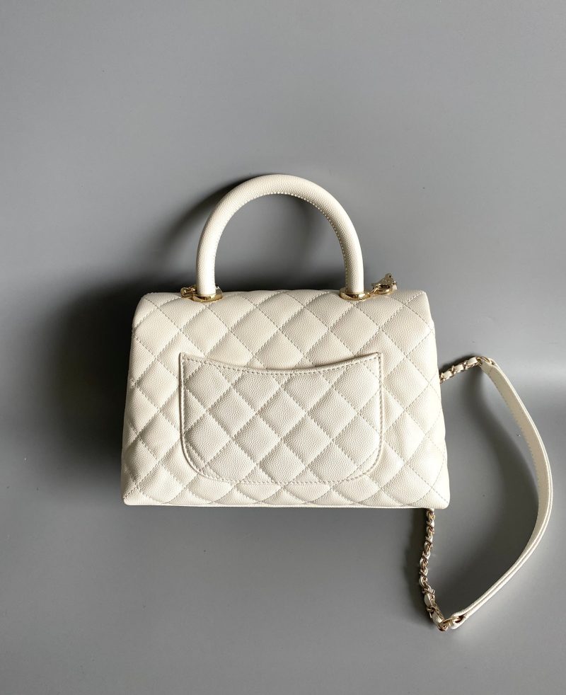 coco handle flap bag 23cm white quilted caviar light gold hardware