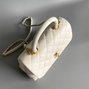 coco handle flap bag 23cm white quilted caviar light gold hardware