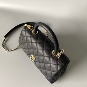 coco handle flap bag 23cm black quilted caviar light gold hardware