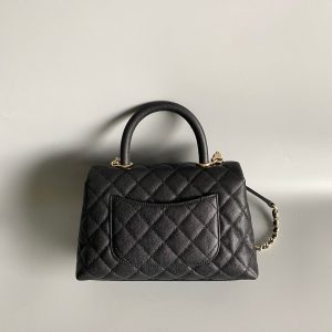 coco handle flap bag 23cm black quilted caviar light gold hardware