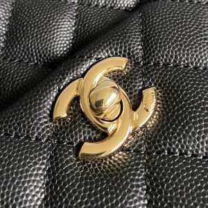 coco handle flap bag 23cm black quilted caviar light gold hardware