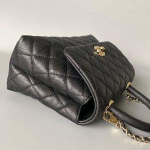 coco handle flap bag 23cm black quilted caviar light gold hardware