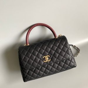 20230828_i1693207823_9727_1_jpg coco handle medium flap bag 28cm black quilted caviar dark red top handle