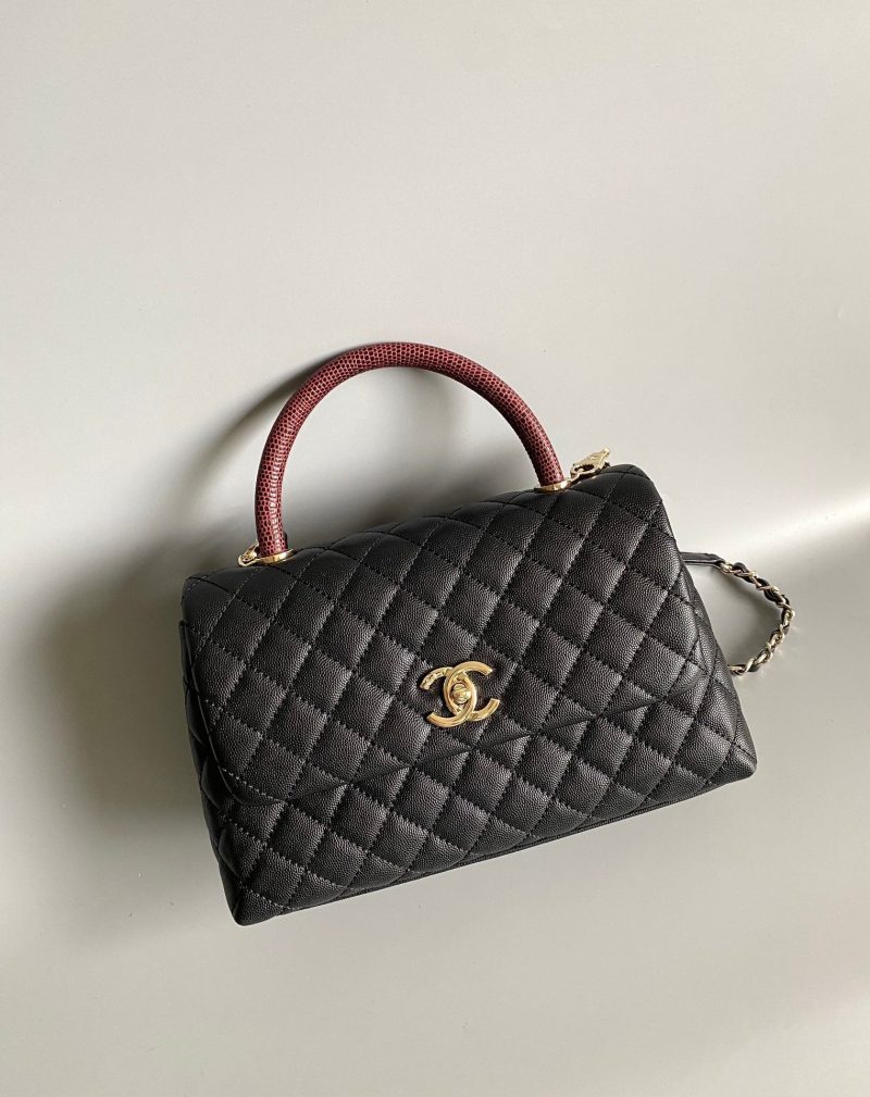 20230828_i1693207823_9727_1_jpg coco handle medium flap bag 28cm black quilted caviar dark red top handle