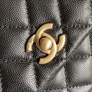 coco handle flap bag 23cm black quilted caviar with red top handle