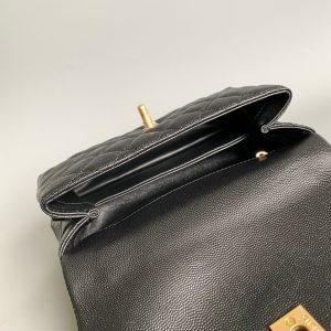 coco handle flap bag 23cm black quilted caviar with red top handle