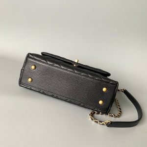 coco handle flap bag 23cm black quilted caviar with red top handle