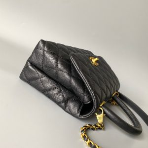 coco handle flap bag 23cm black quilted caviar gold hardware