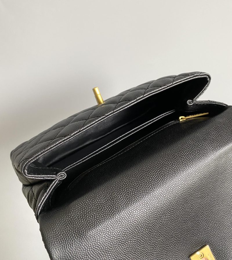 coco handle flap bag 23cm black quilted caviar gold hardware