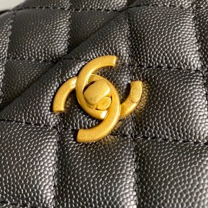 coco handle flap bag 23cm black quilted caviar gold hardware