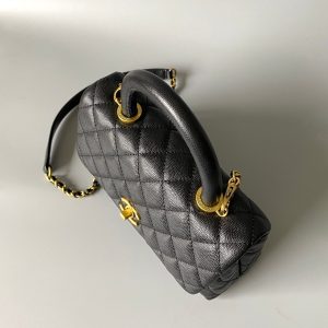 coco handle flap bag 23cm black quilted caviar gold hardware