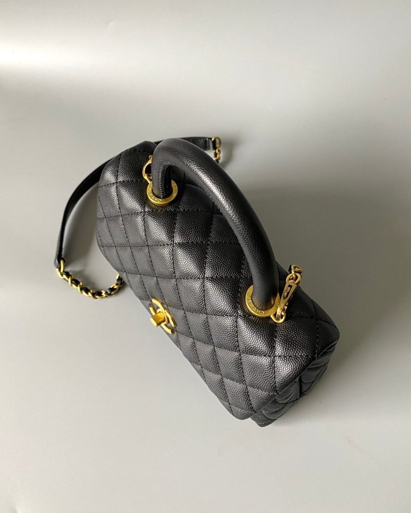 coco handle flap bag 23cm black quilted caviar gold hardware
