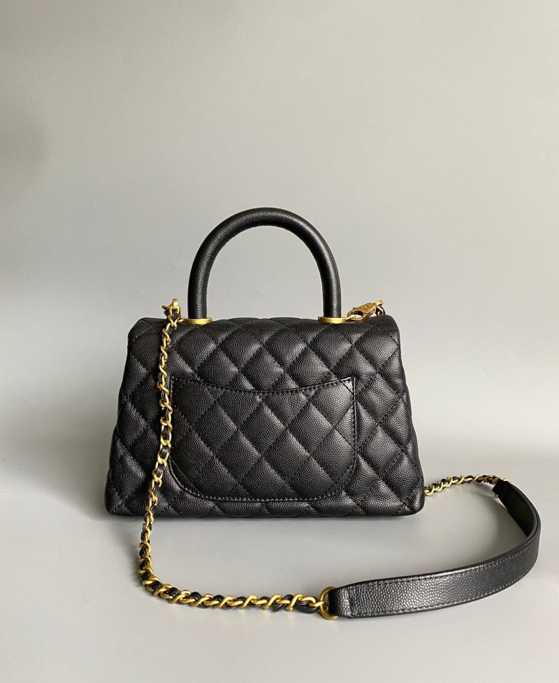 coco handle flap bag 23cm black quilted caviar gold hardware