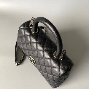 coco handle flap bag 23cm black quilted caviar black top handle