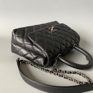 coco handle flap bag 23cm black quilted caviar black top handle
