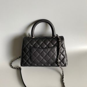 coco handle flap bag 23cm black quilted caviar black top handle