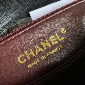 coco handle flap bag 23cm black quilted caviar with dark red top handle