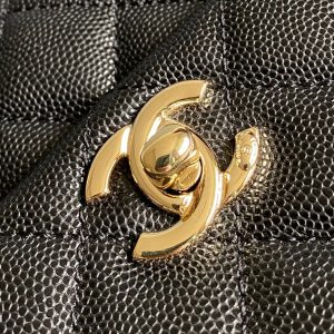 coco handle flap bag 23cm black quilted caviar with dark red top handle