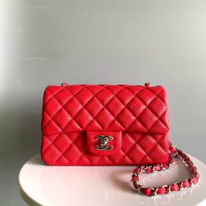 MINI RECTANGLE FLAP BAG 20CM RED CAVIAR SILVER HARDWARE