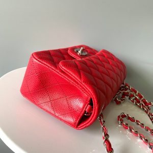 MINI RECTANGLE FLAP BAG 20CM RED CAVIAR SILVER HARDWARE