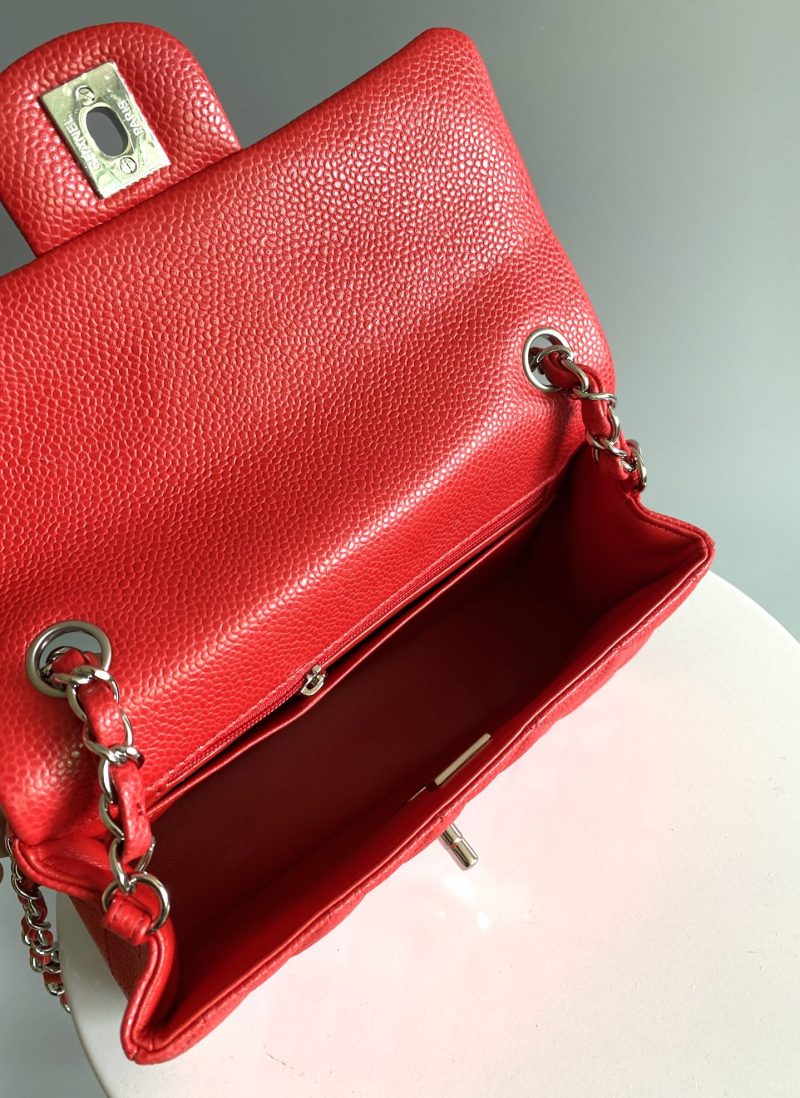 MINI RECTANGLE FLAP BAG 20CM RED CAVIAR SILVER HARDWARE