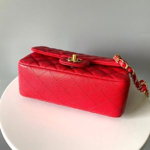 MINI RECTANGLE FLAP BAG 20CM RED CAVIAR GOLD HARDWARE
