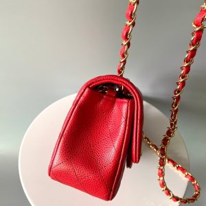 MINI RECTANGLE FLAP BAG 20CM RED CAVIAR GOLD HARDWARE