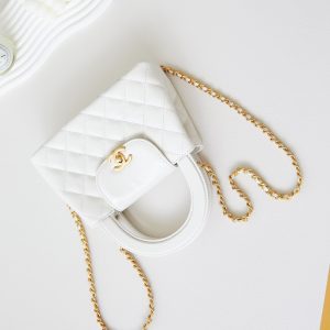 cc 24a nano 19cm kelly shopper bag white lambskin