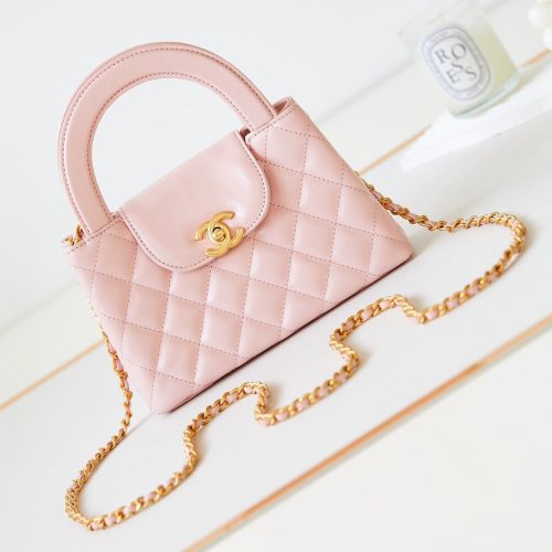 cc 24a nano 19cm kelly shopper bag light pink lambskin