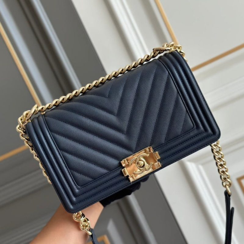 boy medium 25 dark blue chevron caviar ghw