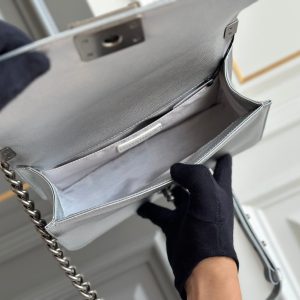 boy medium 25 grey quilted caviar ruthenium hardware