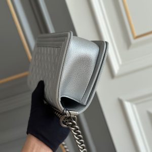 boy medium 25 grey quilted caviar ruthenium hardware