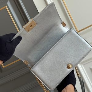 boy medium 25 grey chevron caviar aged gold hardware